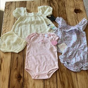 Three NWT Baby Girl 12 months outfits Carter & Gerber